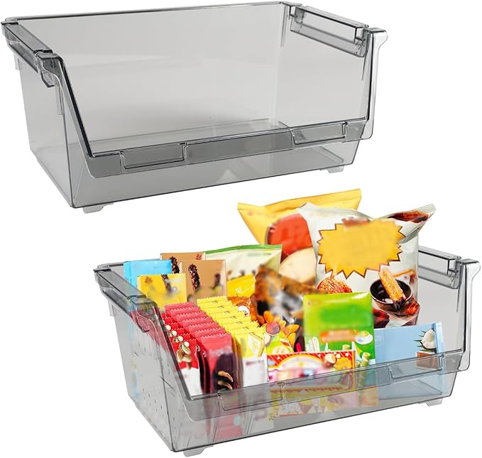 2Pack Pantry Organization and Food Storage Bin, Stackable Snack Organizer with Handles,Refrigerator Organizers and Storage for Kitchen Pantry Bathroom for Snacks, Spices,Chips Food Organizer