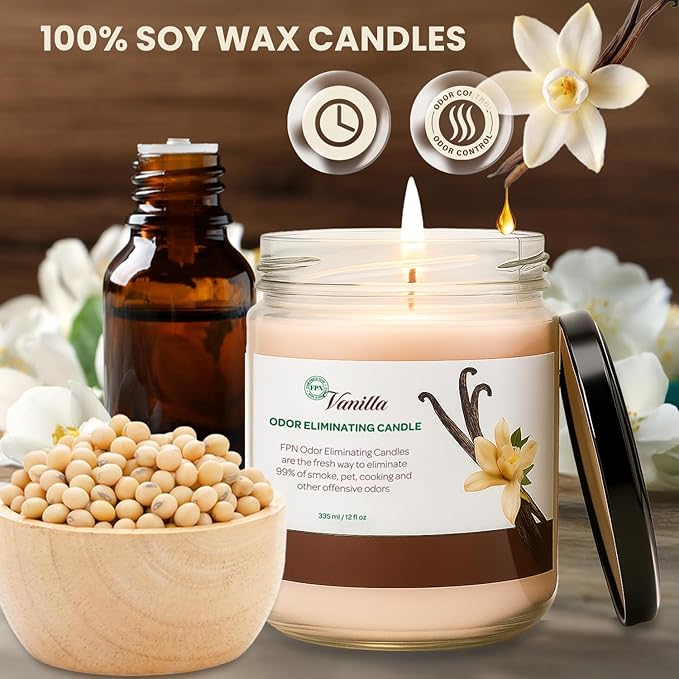 Candle Set Odor Eliminating – 2 Pack - 12oz – Long-Lasting Soy Wax Candles – Neutralizes Pet, Kitchen & Smoke Odors – Clean Burn, Eco-Friendly, Aromatherapy Candle (Vanilla)