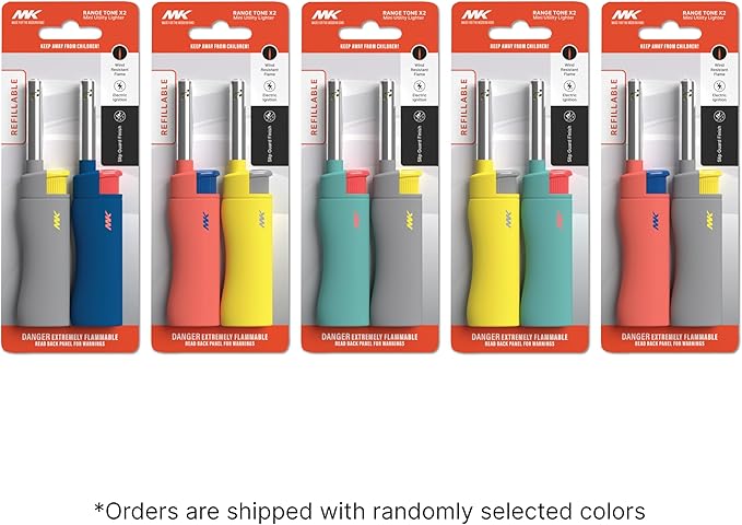 MK Lighter 4PCS Candle Lighters with Refillable, Windproof Flame, Ideal as Lighter for Candle, BBQ, Random Colors (Tone-4PC)