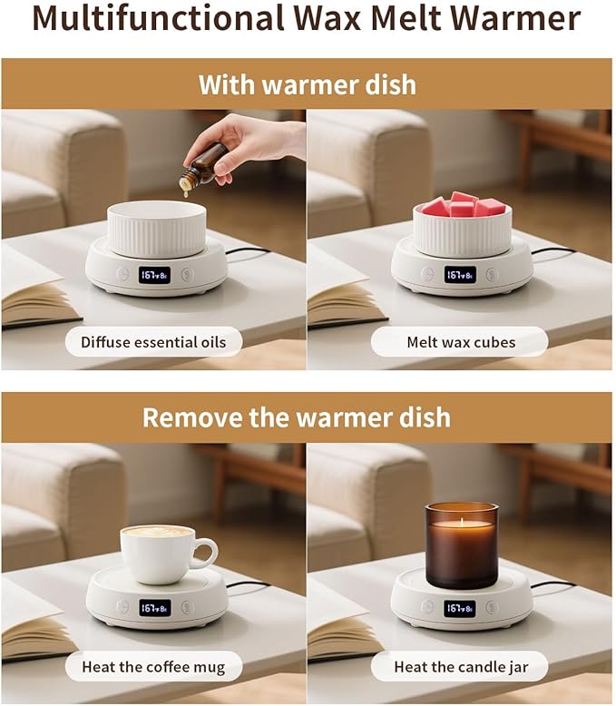 Wax Melt Warmer 3-in-1 Candle Warmer, Electric Scented Wax Melter Fragrance Wax Cube Burner for Home Bedroom Office, 8H Auto Shut Off 3 Temperature Setting (White)