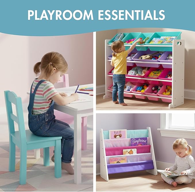 Humble Crew Supersized Toy Storage Organizer with 16 Removable Bins, White/Blue/Pink/Purple – Large Toy Storage for Toddlers Ideal for Kids' Rooms, Playrooms, and Nurseries - Modern Toy Bins for Kids