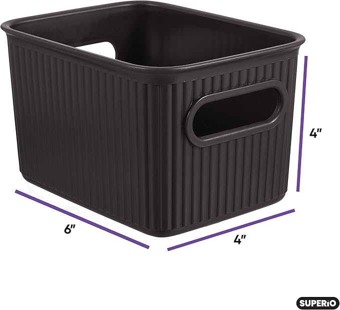 Superio Decorative Plastic Basket Open Home Storage Bins Organizer Baskets, Small, Brown (8 Pack) Container Boxes for Organizing Closet Storage Bins for Shelves Drawer Shelf, 1.5 Liter