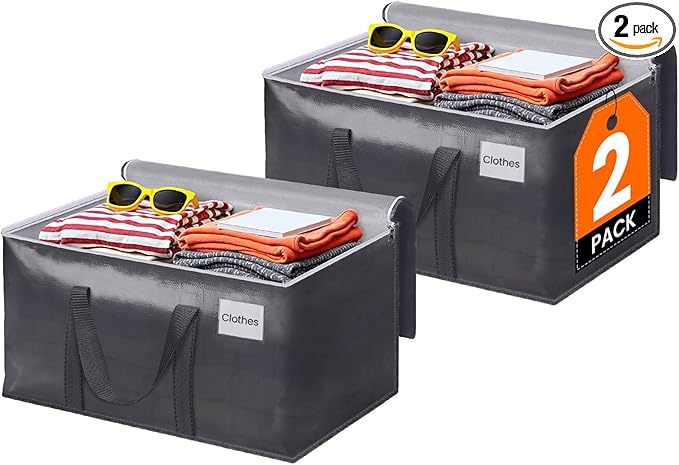 ElegantArray 2 Pack Moving Bags Heavy Duty, Moving Boxes, Storage Bags with Zipper & Handles & Tag for College & Dorm Moving Supplies Grey Laundry Hamper Bag, Foldable Space-saving Totes (125L, Grey)