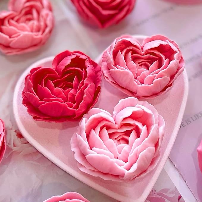 2Pcs Heart Flower Candle Wax molds Silicone Shapes for Candle Making Valentine Day Large Flower Candle Making Valentine Silicone Wax Mold for Candles moldes de silicona para velas