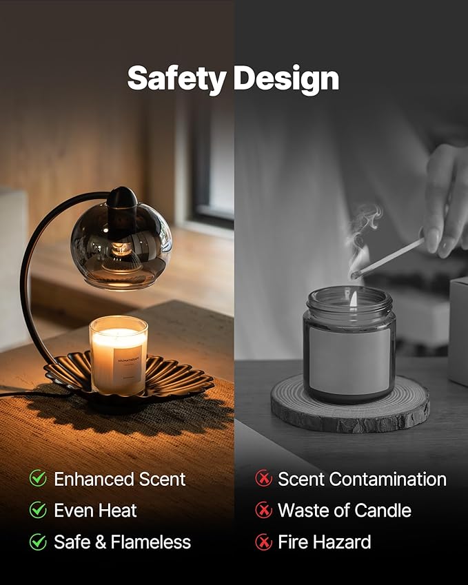 Black Candle Warmer Lamp with Timer, Modern Warmer Lamp for Jar Candles, Electric Dimmable Wax Melt with Glass Lampshade & 2 Bulbs, Unique Home Decor House Warming for Women Mom
