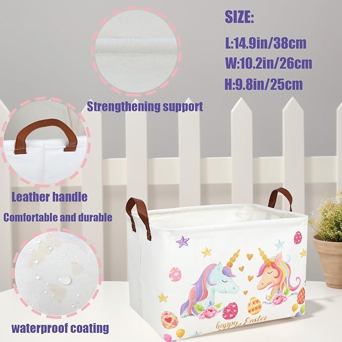 Unicorn Easter Basket for Kid Large Empty Rectangular Cute Easter Gift Storage Basket Bunny Eggs Décor (Unicorn)