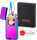 Jet Torch Lighter, Creative Dual Flame Lighter with 6pcs Flint Stone, Windproof Butane Gas Lighter, Cool Adjustable Soft Flame and Jet Flame 2 in1,Refillable Butane Lighter for Outdoor Indoor-Rainbow