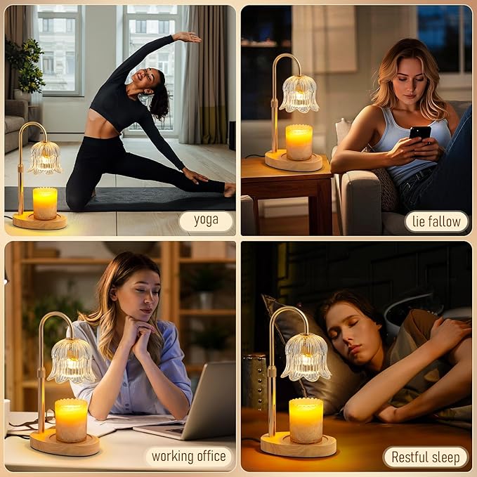 Electric Candle Warmer Lamp with Timer - Flame-Free 4-Level Dimming, Height Adjustable Gifts for Mom Women Friend, Birthday Housewarming Home Bedroom Decor