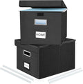 Huolewa File Organizer Boxes with Lids, Collapsible Linen Hanging Filing & Storage Boxes with Plastic Slide for Office/Decor/Home, Filling System for File/Folders/Document Storage -2 Pack