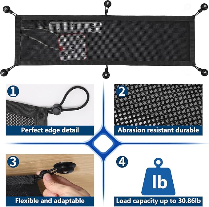 WurdeWindig Cable Management Net, Black Cable Manager Kit,Flexible Under Desk Mesh, Extra Large Capacity Cable Organization,Hide Cables for Desktop, 37.5 * 9.5Inches，Suitable for Large Desks.