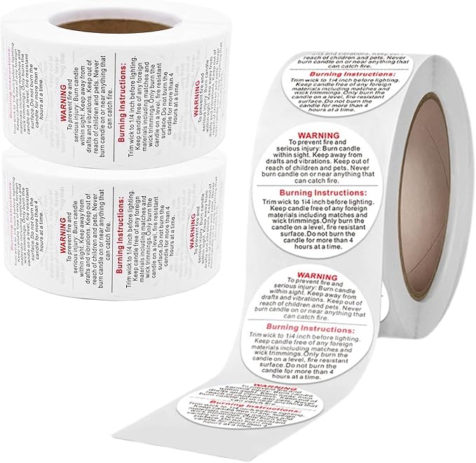 1500PCS Candle Warning Labels,Candle Wick Stickers,1 Inch Candle Safety Stickers,Candle Jars and Tins Warning Labels for Candle Making DIY Candle Jars