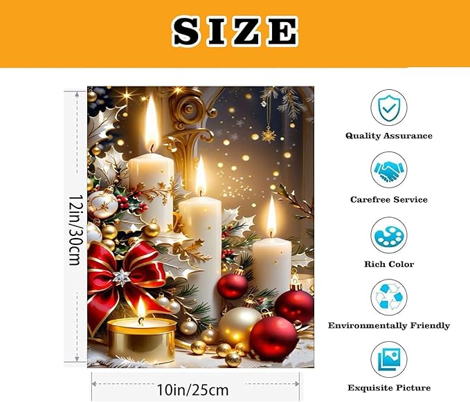 VIGEGU Christmas Candle Paint by Numbers Kit for Adults with Framed,Paint by Number DIY Acrylic Adult Paint by Number Kits for Wall Decor 10x12in