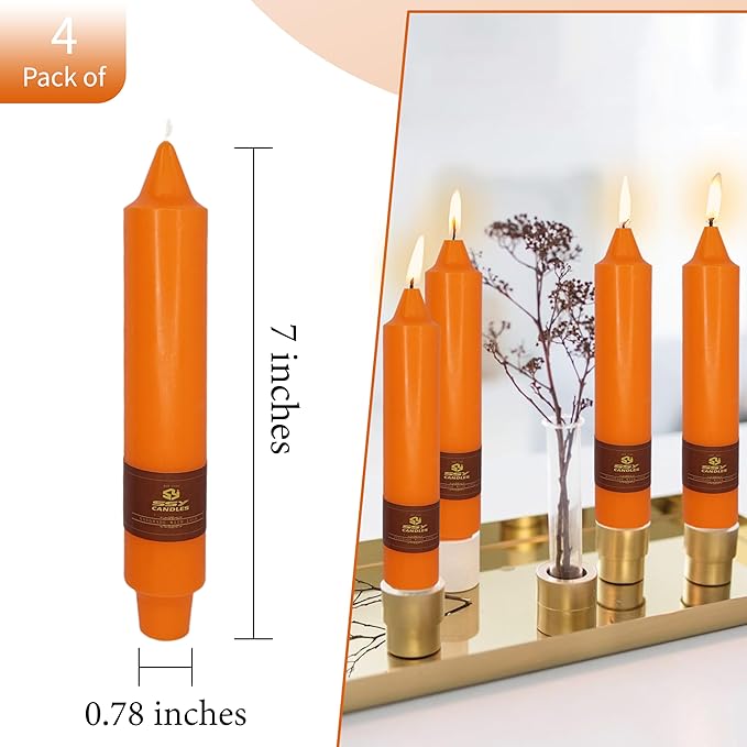 Unscented Taper Candle 4 PCS Orange Candle 7 inch Colored Candlesticks Smokeless Candle for Halloween Thanksgiving Day Dinner Household Décor Candlesticks