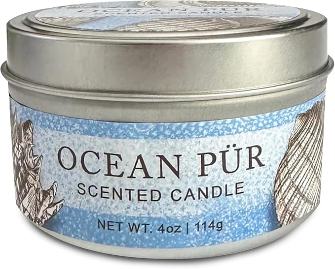 Greenwich Bay Hand-Poured Scented Candle in Decorative Tin – 4 oz/114 g Travel Candle with Lead-Free Wick, Vegetable Wax, Long-Burning Aromatherapy Gift, Single Wick – Made in USA (Ocean Pur)