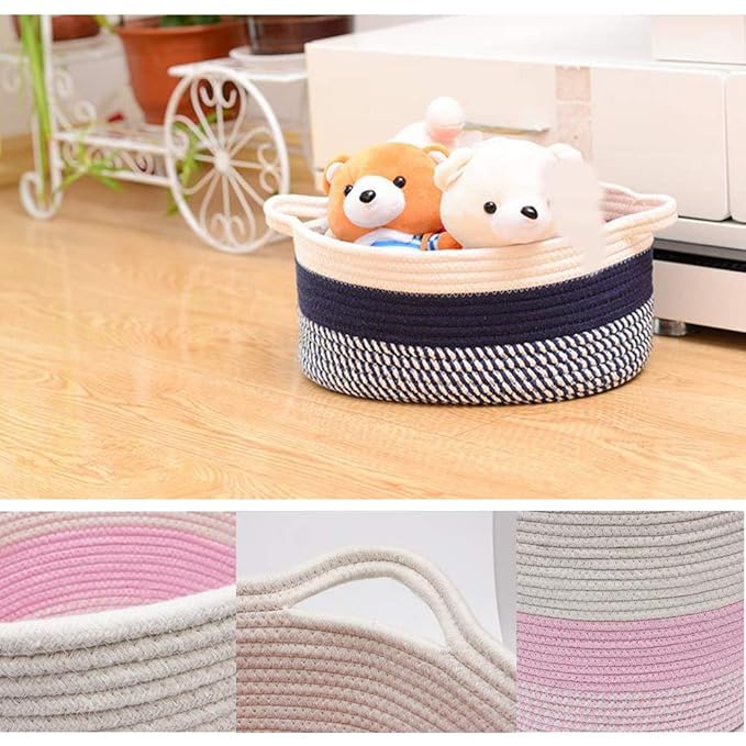 Storage Baskets Woven Basket,Cotton Rope Woven Basket with Handles,Decorative Baskets for Organization,Blanket Storage,Towel,Laundry,Magzine,Basket,Room Organizing or Baby Nursery