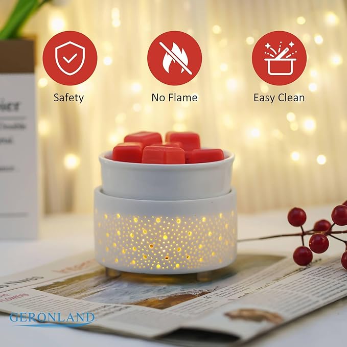 Wax Melt Warmer Ceramic 3-in-1 Oil Burner Electric Candle Wax Warmer Burner Heating Plate Melter Fragrance Warmer for Scented Waxs Home Office Bedroom Aromatherapy Gift& Décor