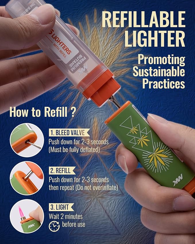 MK Wind Proof Jet Flame Lighters, 5PCS Striking Design, Ideal as Lighters for Candle, Camping, Outdoor use, Butane Refillable Lighter (Dream-5PC)