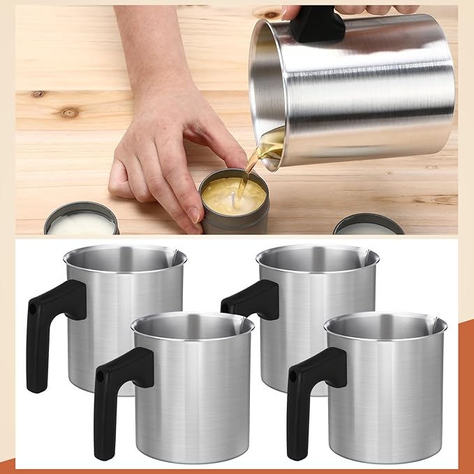 Ziliny 4 Pcs Candle Making Pouring Pot Wax Pouring Pitcher with Dripless Spout and Heat Resisting Handle Aluminum Wax Melter for Christmas DIY Candle Making Kits Gift (1.2 L)