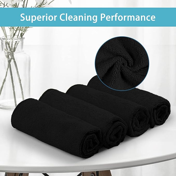 HOMEXCEL Black Microfiber Cleaning Cloth 100 Pack, Microfiber Towel for Cars, Lint Free, Scratch-Free, Highly Absorbent, and Cleaning Rags for House, Window and Glass, Cars, TV Screen 11.5 X11.5 inch