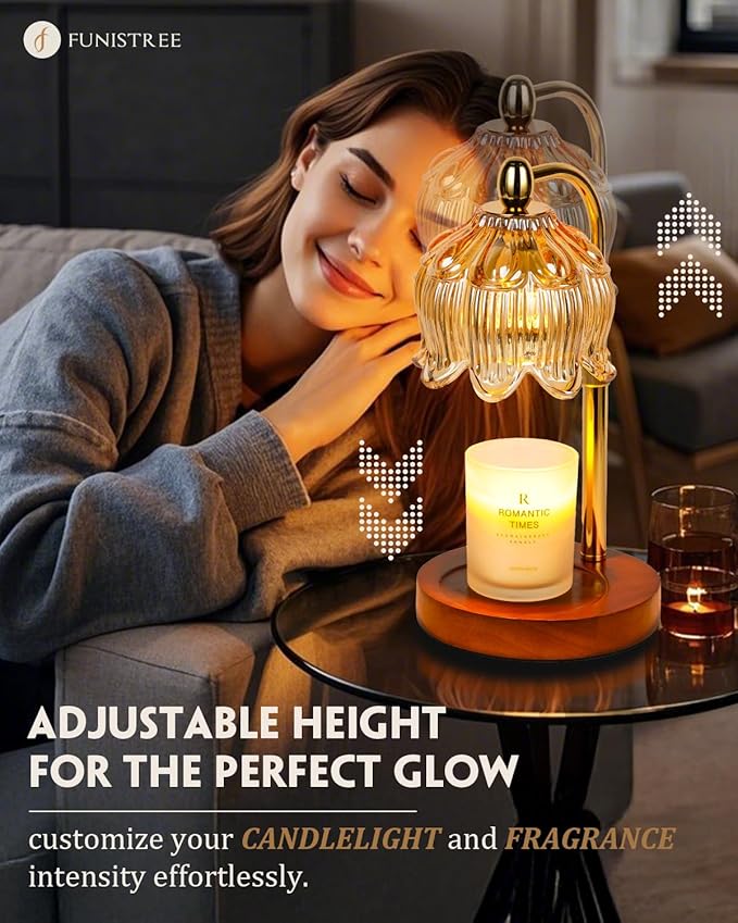 Candle Warmer Lamp with Timer Dimmable, Height Adjustable, Birthday Gifts for Women Mom, Suitable for New Home Decoration, Anniversary Lotus Flower Candle lamp, with 2 Bulbs, Suitable for Jar Candles