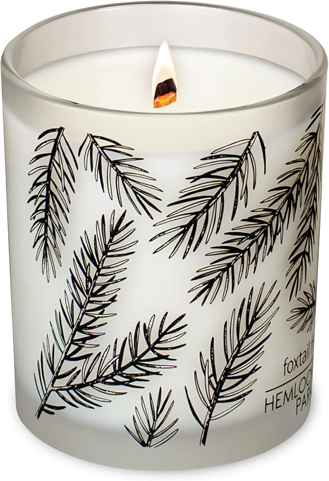 Hemlock Park Frosted Jar Wood Wick Candle Handcrafted with Natural Coconut Wax (Standard 7.2 oz, Foxtail Fir)