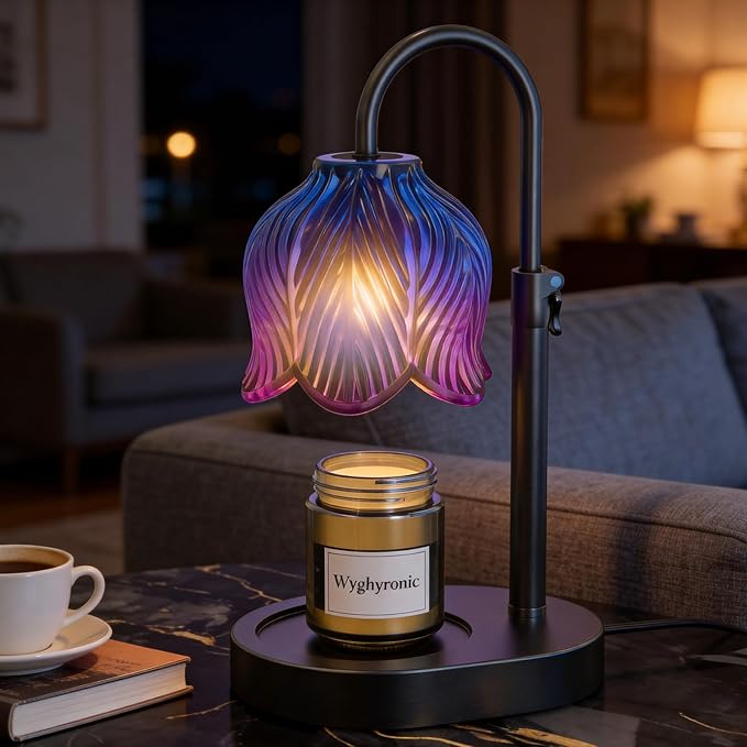 Candle Warmer Lamp with Adjustable Height - Flameless 4-Level Dimmable Wax Warmer, Timer Function & Stylish Design in Multiple Colors (Blue07)