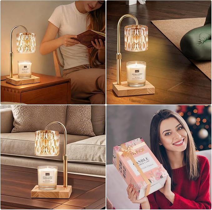 Candle Warmer Lamp, Candle Warmer Light with Timer & Dimmer, Candle Warmer Lamp Adjustable Height, Compatible with Jar Scented Candles, Candle Warming Lamp with 3 Bulbs for Home Decor