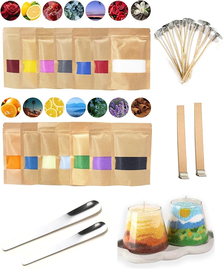 Monivi Scented Candle Sand with Wicks DIY 14 Colors Sand Wax Pearled Candle Wax Beads (1.76oz Each Color, 1.5lb/24.7oz Total up to 120Hours) Refillable Candle Making Kit Mothers Day Gift
