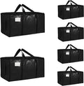 6 Pack-Extra Large Heavy Duty Moving Bags - Waterproof Storage Totes with Handles & Zippers, Foldable for College Dorm, Storage (Black)