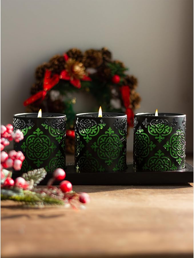 Candwax Green Pillar Candles Set of 3 - Perfect as Christmas Centerpiece Table Decorations - 40-Hour Burn Time Self-Extinguishing Candles for Home Decor - Cone-Top Grass Green Pillar Candles 3x3