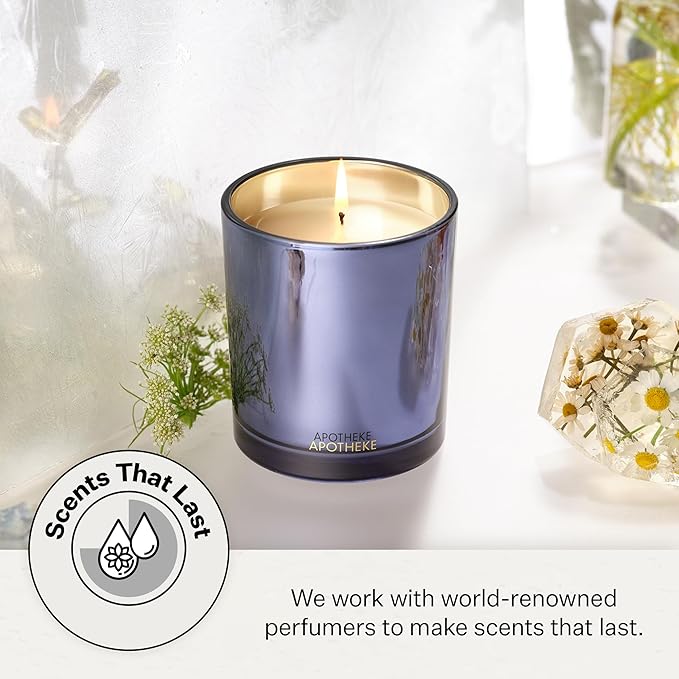 Apotheke Signature Scented Candles for Home, Cardamom Chestnut - 10.5 oz - Soy Wax, Non Toxic, Large Jar Blue - Luxury Candle Gifts for Women & Men - Vanilla & Woods