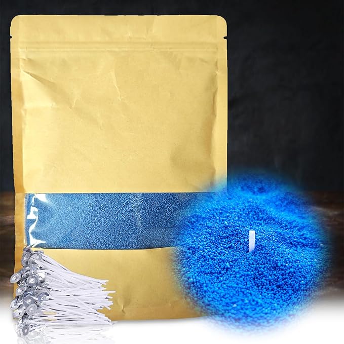 DRMAISON Pearled Candle Wax Sand DIY Kit - 17.6 oz, Sky Blue, Non-Toxic&Smoke-Free, Refillable with 30 Wicks, Long-Lasting Flame, Highly Customizable for Wedding, Party&Holiday Decor