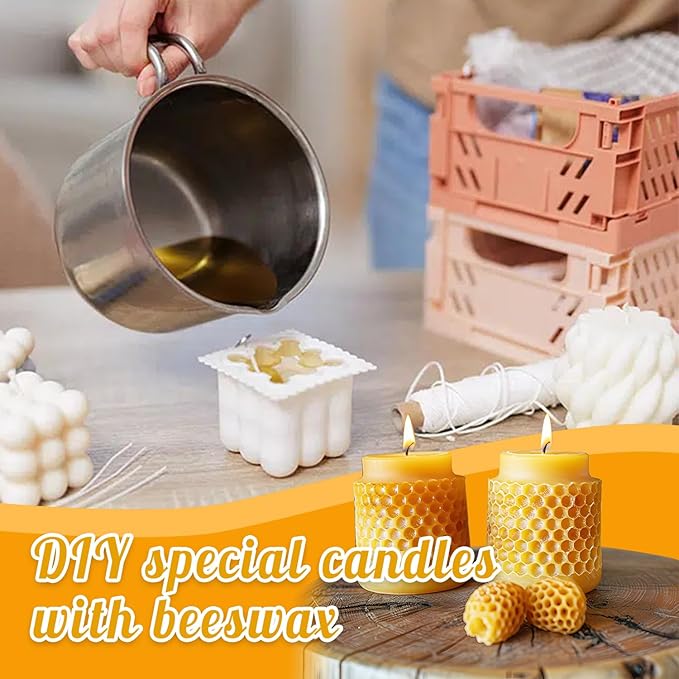 Ksedcon 2LB Beeswax for Candle Making, Triple Filtered Beeswax Pellets Candle Wicks with Candle Making Tools