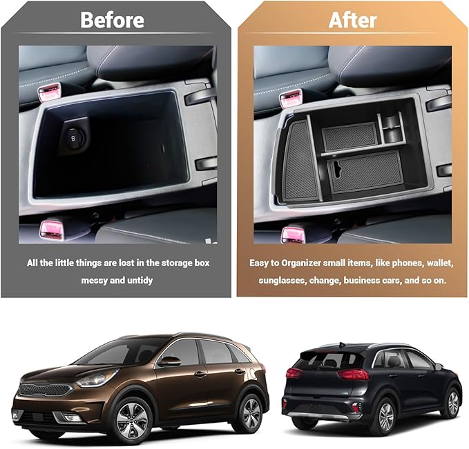 YEE PIN Kia Niro Center Console Organizer - Armrest Console Tray Storage Tray for 2016 2017 2018 2019 2020 2021 2022 Kia Niro Accessories (Gas & Hybrid)