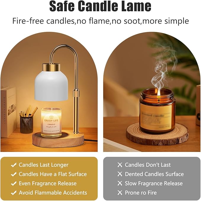 seenlast Candle Warmer Lamp with Dimmer Adjustable Height,Mothers Day Gifts,2/4/8H Timer,Vintage Home Decor for Scented Jar