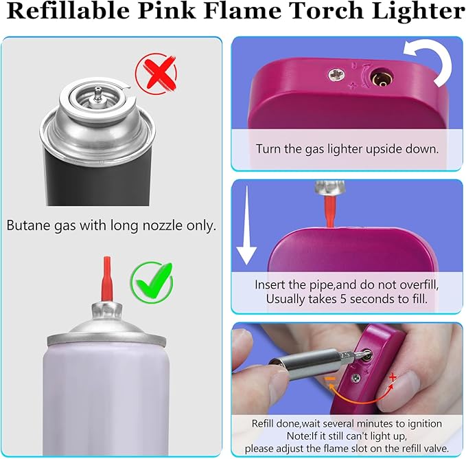 Pink Flame Torch Lighter, Cute Lighter, Refillable Butane Lighter,Windproof Torch Lighter for Outdoor Camping BBQ,Nice Gift for Girls,Women on Birthday,Anniversary(Red Blue,Without Butane)