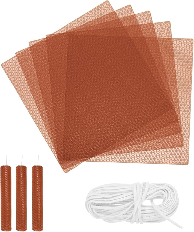 MECCANIXITY Beeswax Candle Making Kit,8x8 Inch 5pcs Dark Brown Beeswax Candle Sheets with 1pcs Cotton Wick for DIY Craft Gift Making