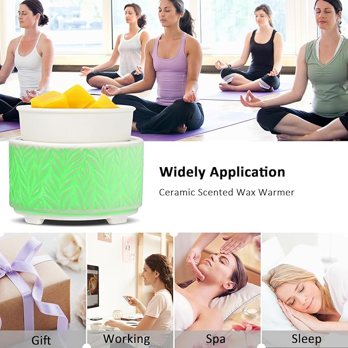 EQUSUPRO Wax Melt Warmer for Scented Wax Melts 3-in-1 Electric Ceramic Candle Wax Warmer Burner Fragrance Wax Melter for Home Office Bedroom Gift & Decor (White -7 led Light)
