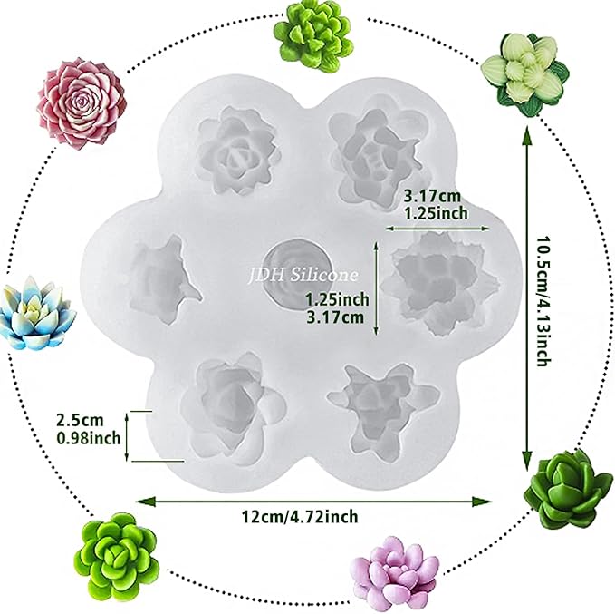 7 Pcs Succulent Fondant Molds 3D Silicone Cactus Succulents Leaves Moulds Succulent Plants Resin Molds Grow Plant Cupcake Cookie Baking Decorating Moulds for Summer Birthday Party DIY Candy, White