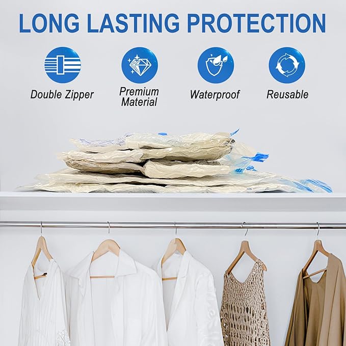 Fygrip Vacuum Storage Bags with Hand Pump, Plastic Packaging Bags, 80% Space Saver Vacuum Seal Bags for Clothing, Travel Lugggage, Blankets, Comforters, 10 Small