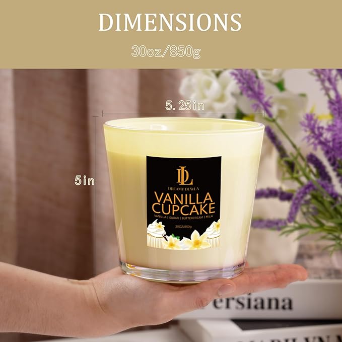 Large Candle Vanilla Cupcake Scented, 4 Wick Natural Soy Candles for Home Scented, 30oz Big Candle Long Lasting, Home Aromatherapy Candles Housewarming Gift for Women Men