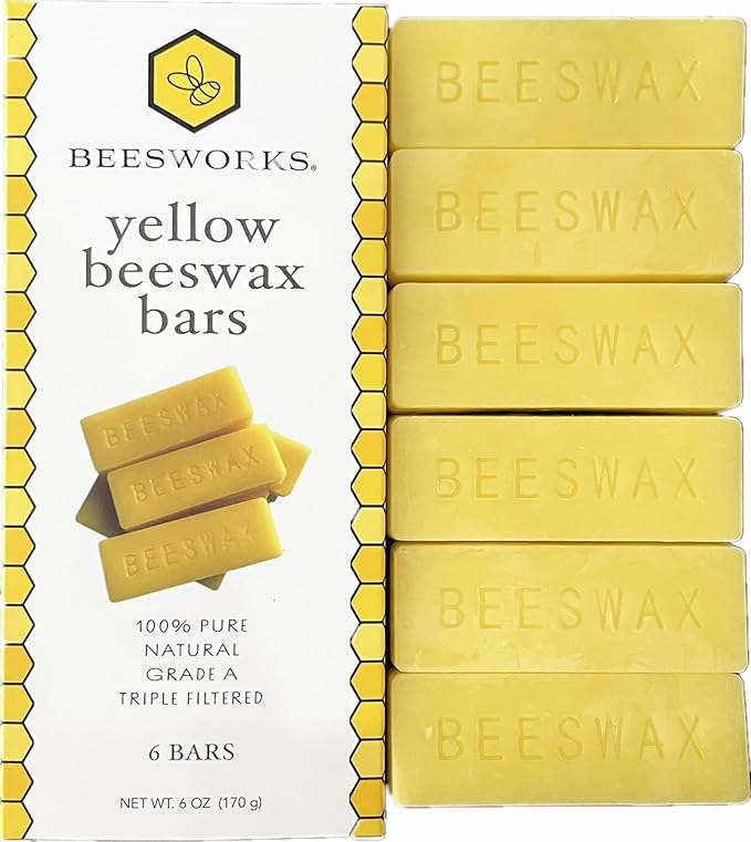 Beesworks Yellow Beeswax Bars (6 oz) | 100% Pure, Cosmetic Grade, Triple-Filtered Beeswax for DIY Skin Care, Lip Balm, Lotion and Candle Making (1 oz Bars - Pack of 6)
