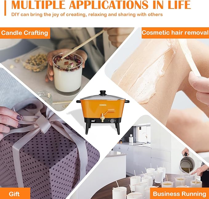 VOISEN Wax Melter for Candle Making, 8Qts Candle Wax Melting Pot with Spout for Soy Wax Soap Base, Electric Wax Melter for Candle Making with Temp Control, Easy Pour,Non-Stick(Orange)