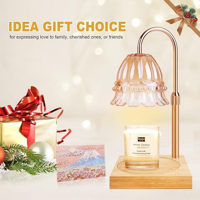 Flower Candle Warmer Lamp Adjustable Height, Candle Warmer Light with Timer & Dimmer, Compatible with Jar Scented Candles, Wax Melt Warmer with 3 Bulbs for Home Decor