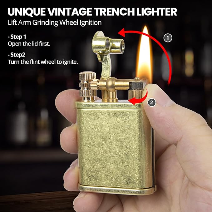 CHOICEDC Vintage Trench Lighter, Permanent Match, Cool Pipe Lighter, Unique Metal Lighters, Antique Kerosene Lighters Fluid Refillable, Reusable Waterproof Forever Matches, Gifts for Men, No Fuel