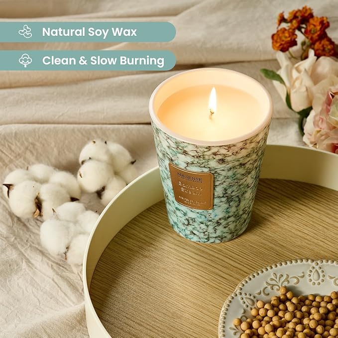 M&SENSE Bamboo StreamScented Soy Candle, 3 Wick Highly Scented 14.1 Oz 80H, Aromatherapy Christmas Gift for Women and Men