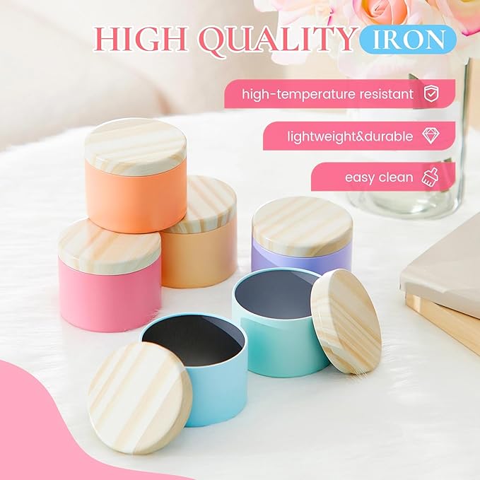 Honeydak 36 Pcs 4oz Candle Jars Bulk Multicolored Candle Tins Small Empty Containers with Metal Wood Grain Printing Lids for Making DIY Jars Storage Wedding Gifts