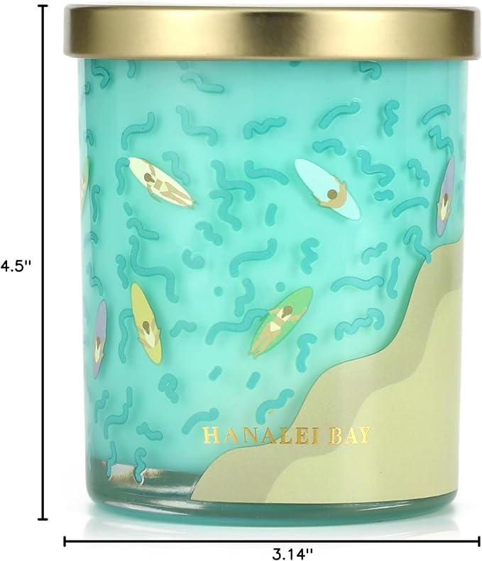 Hanalei Bay Candle,Spring Summer Candles,Sea Salt & Ocean Scented Candles,Ocean Gifts for Friend,Surfer,Sunbather,Beach Lover,Soy Wax Candle for Home Decor,10oz