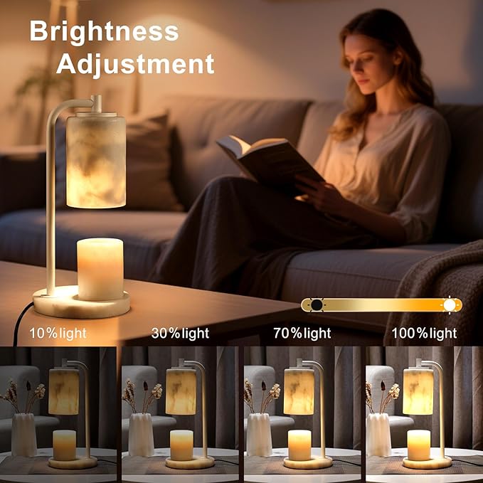 Marble Candle Warmer Lamp with Timer & Dimmer- Flameless Wax Melt Warmer, Electric Candles Warmer, Unique Textured Table Lamp for Jar Candles, Elegant Home & Bedroom Decor, Perfect Housewarming Gift