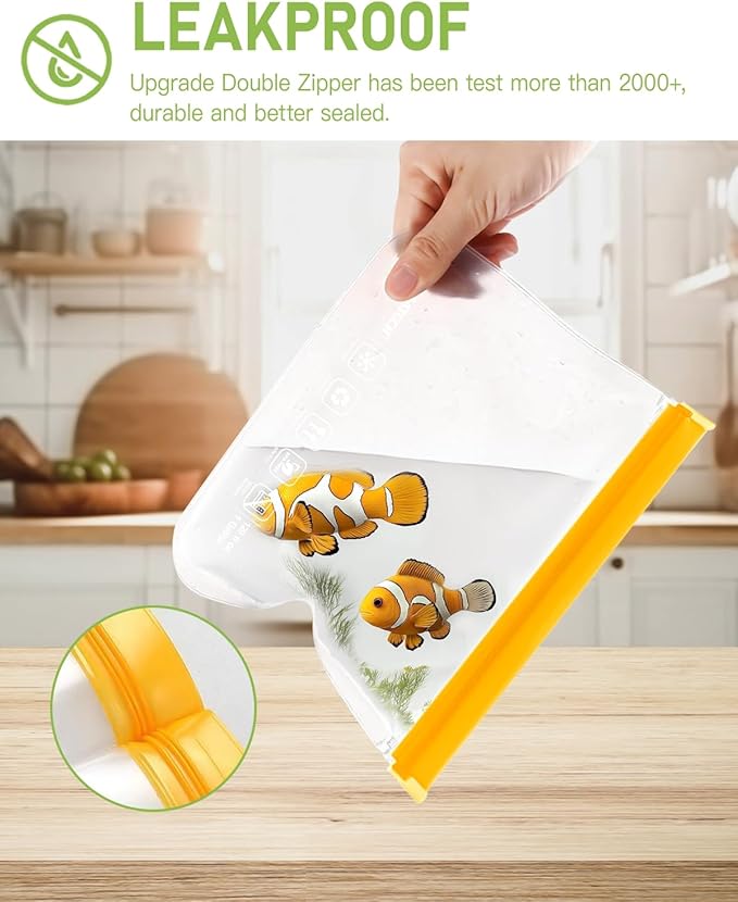 IDEATECH 8Pack Gallon Bags Dishwasher Safe, Leakproof Reusable Gallon Freezer Bags, BPA Free Reusable Gallon Bags, Food Storage Bags for Meats, Sandwich, Travel (8Gallon, Colored)